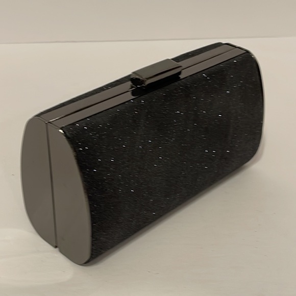 Clutch Purse Black Sparkle with Hideaway Metal Fancy Shoulder Strap. - Picture 3 of 9
